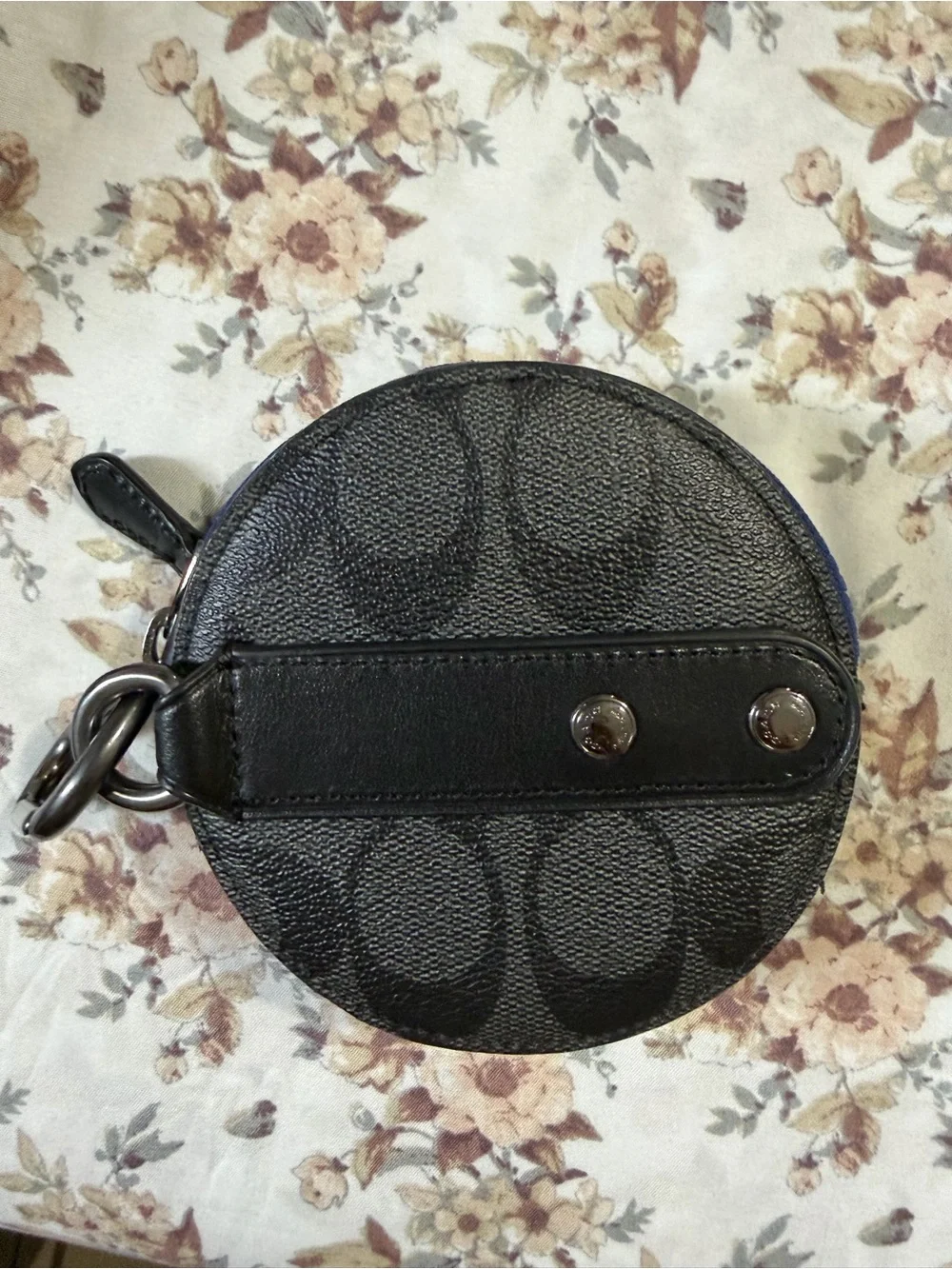 Coach Black Signature Round Coin Pouch